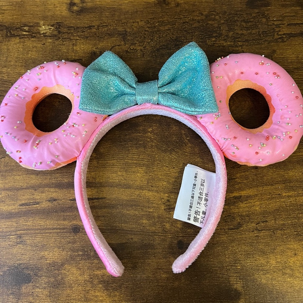 Disney Pink Donut Ears Headband with Blue Bow